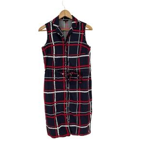 Talbots Nautical Equestrian Plaid Shirt Dress Tie Waist‎ Red White Blue Size 6